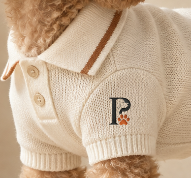 Close view of the ivory polo sleeve monogram