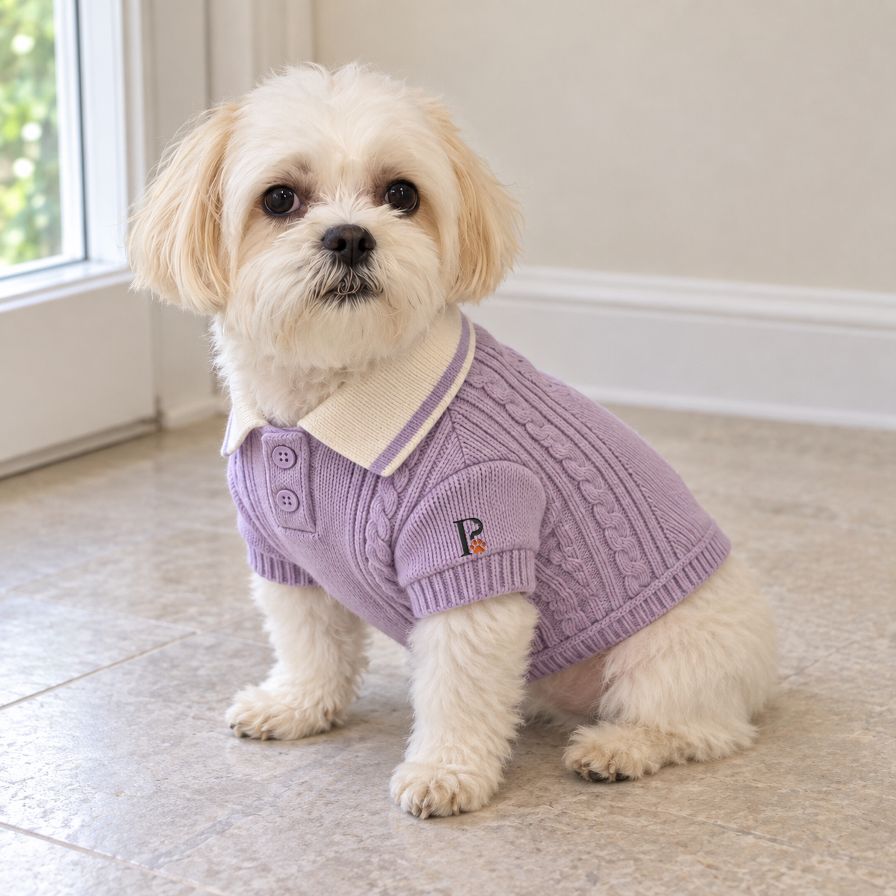 Suzie wearing the Lavender Club Polo